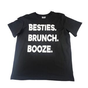 Boutique T Shirt Large Black Besties Brunch Booze Quote Funny Novelty Casual Top